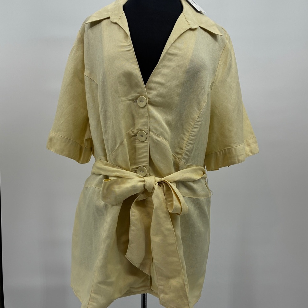 Lane Bryant Womens Linen Blend Button Up Short Sleeve Top Shirt 22/24 Yellow NWT